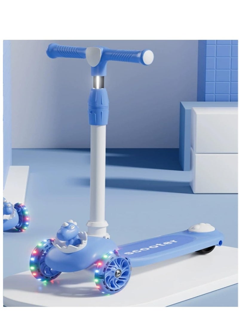 3 Wheel Scooter for Kids - Foldable & Unbreakable, 2-in-1 Kick Scooter with Music and Lights, Adjustable Height, Wide Deck, Flashing Wheel Light (Blue)  - Image 2