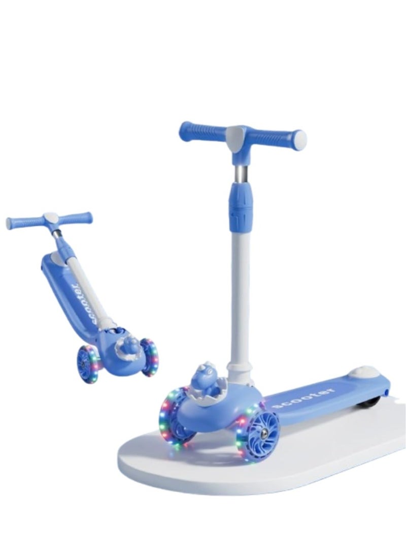 3 Wheel Scooter for Kids - Foldable & Unbreakable, 2-in-1 Kick Scooter with Music and Lights, Adjustable Height, Wide Deck, Flashing Wheel Light (Blue)  - Image 1