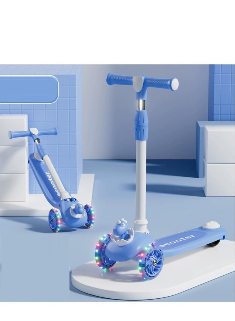 3 Wheel Scooter for Kids - Foldable & Unbreakable, 2-in-1 Kick Scooter with Music and Lights, Adjustable Height, Wide Deck, Flashing Wheel Light (Blue)  - Image 4