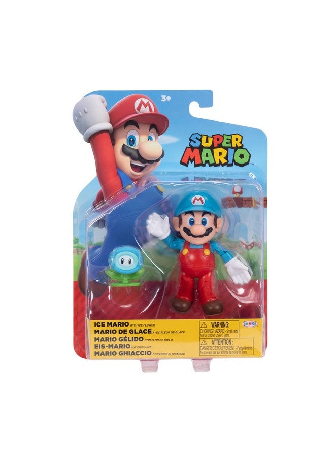 Super Mario Nintendo Super Mario 4-Inch Ice Mario Poseable Figure with Ice Flower Accessory. Ages 3+ (Officially licensed) - Image 1