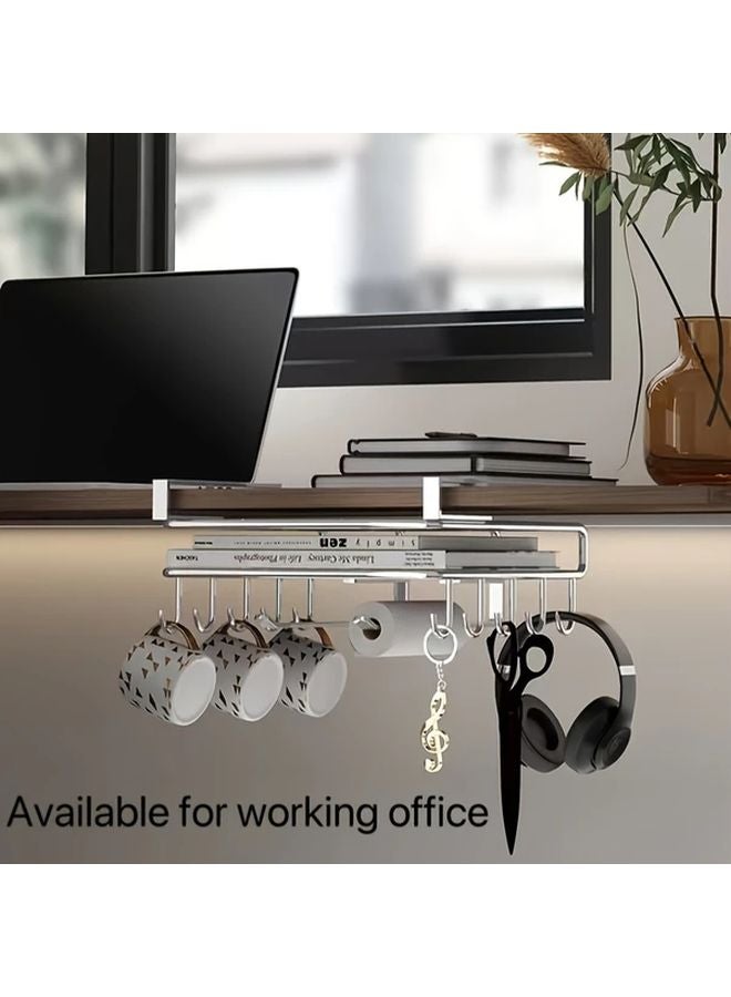 Stainless Steel Under Cabinet Hanging Rack With Wooden Accents Storage With Hooks - Image 5