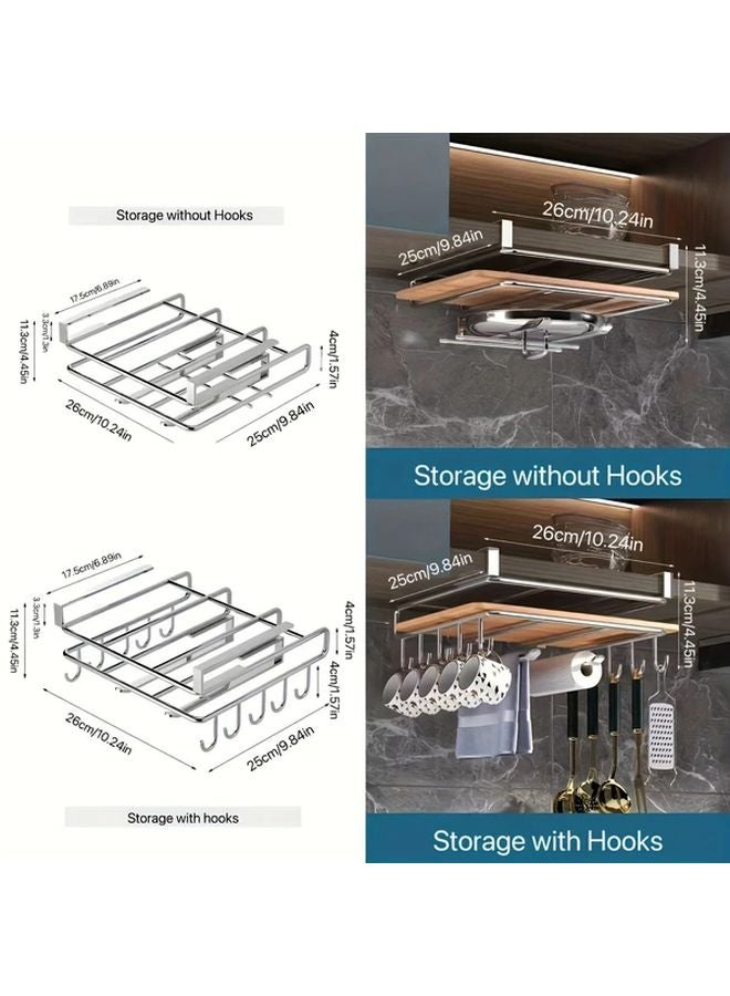 Stainless Steel Under Cabinet Hanging Rack With Wooden Accents Storage With Hooks - Image 3