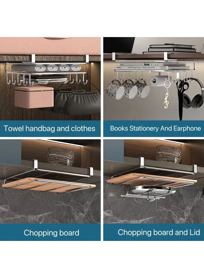 Stainless Steel Under Cabinet Hanging Rack With Wooden Accents Storage With Hooks - Image 2