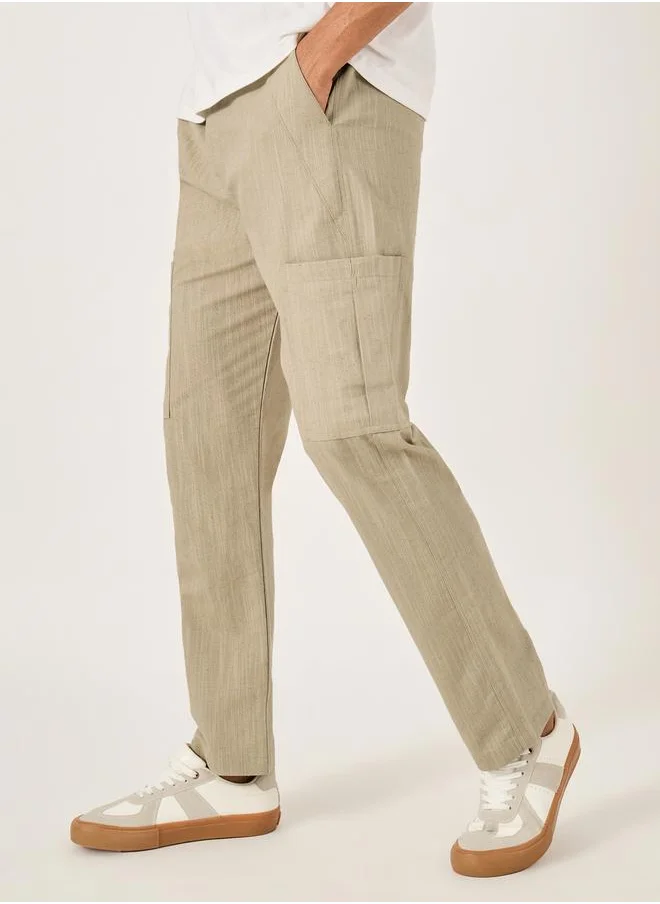 فورت كولينز Men Beige Solid Cotton Straight Leg Pants
