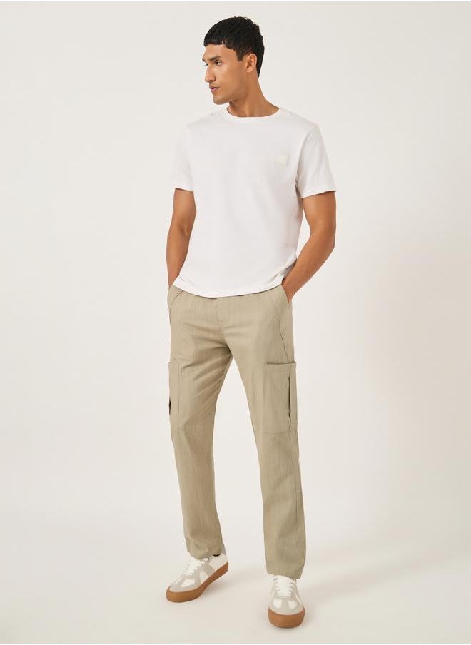 Fort Collins Men Beige Solid Cotton Straight Leg Pants  - Image 2