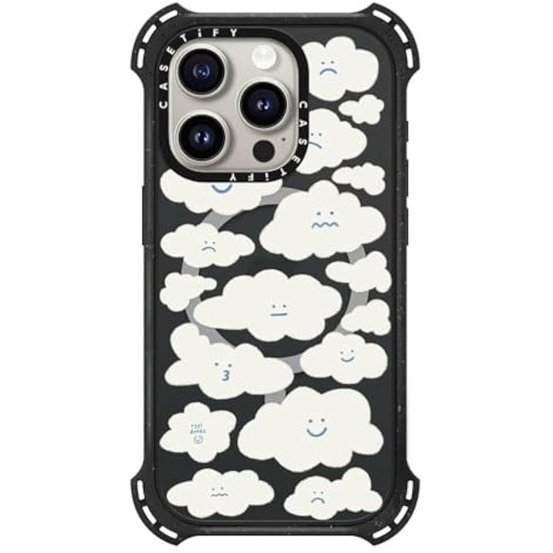 Casetify Bounce iPhone 15 Pro Case 【6X Military Grade Drop Tested / 21.3ft Drop Protection/Compatible with Magsafe】 - Cute Clouds - Triple Black - Image 1