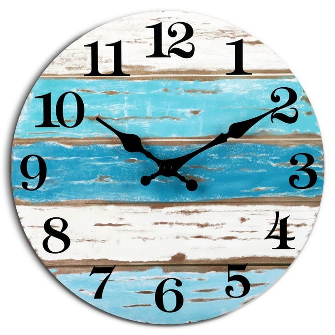 WALL CLOCK BEACH THEMED BLUE WALL CLOCKS BATTERY OPERATED SILENT NONTICKING 8 INCH VINTAGE RUSTIC COASTAL NAUTICAL CLOCK DECORATIVE FOR KITCHEN OFFICE BATHROOM BEDROOM 8