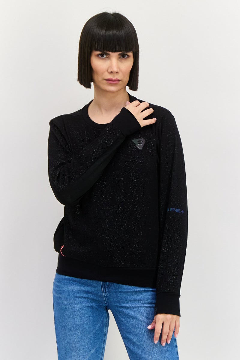 Aape By A Bathing Ape سويت شيرت نسائي بياقة دائرية بشعار العلامة التجارية، أسود - Image 1