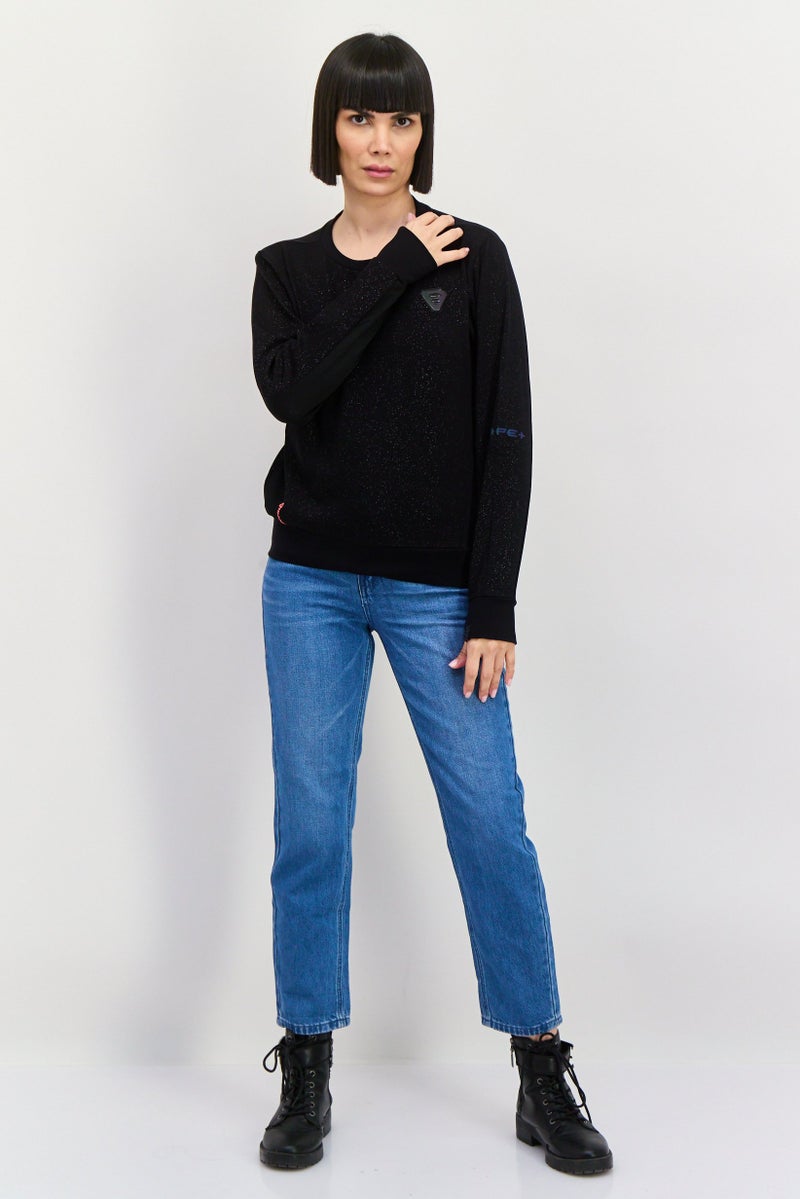 Aape By A Bathing Ape سويت شيرت نسائي بياقة دائرية بشعار العلامة التجارية، أسود - Image 4