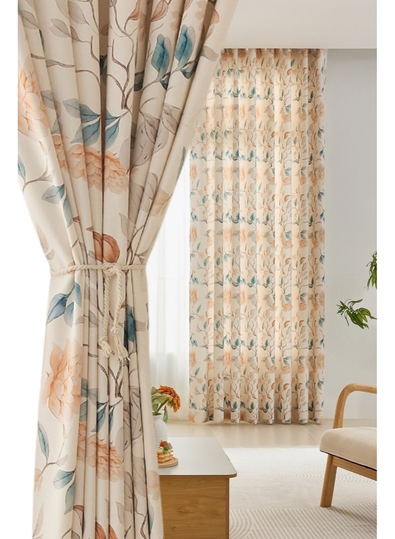 QBAID Floral Printed Curtain 1 Panel Semi Blackout Elegant Window Drapes - Image 1