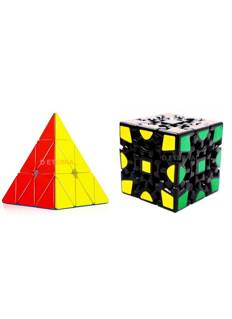 D ETERNAL Speed Cube Combo Set of Gear Cube Pyraminx Triangle Puzzle Cube (Combo Gear+Pyramid)