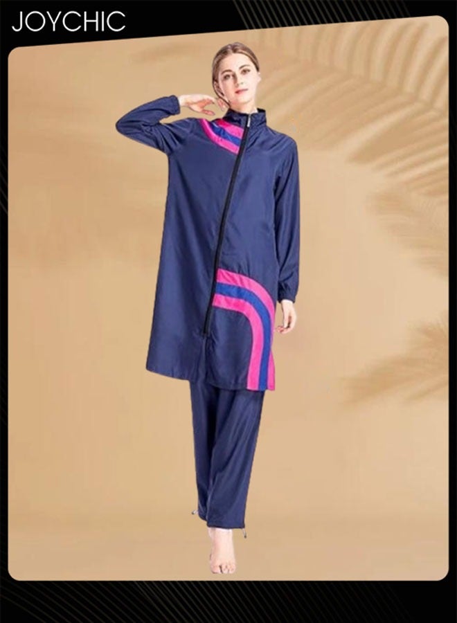 Joychic 3-piece Muslim Women Conservative Swimwear Set Summer Casual Comfortable and Sun Protection Long Sleeve Zipper Closure Swimsuit Lightweight Beach Wear - Image 2