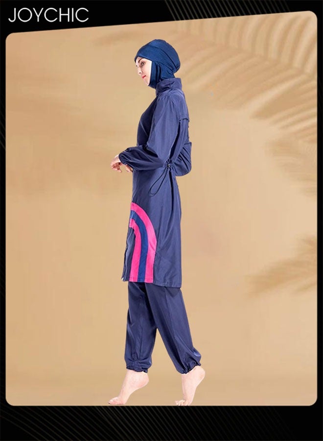 Joychic 3-piece Muslim Women Conservative Swimwear Set Summer Casual Comfortable and Sun Protection Long Sleeve Zipper Closure Swimsuit Lightweight Beach Wear - Image 4