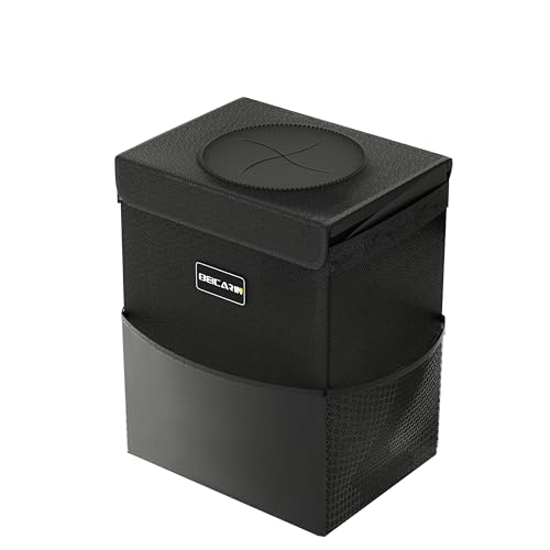 Beicarin Car Trash Can with Lid Trash Bag Hanging with Storage Pockets LeakProof Organizer Collapsible and Portable Waterproof Garbage Bin 22 Gallons Multipurpose Trash Bin for Car - Image 1