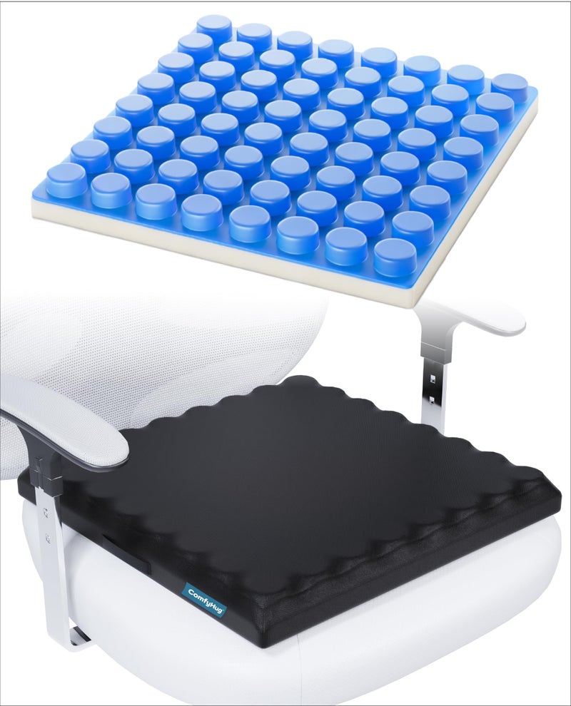 ComfyHug Gel Seat Cushion – Grid Design for Tailbone, Sciatica & Hip Pain Relief | Soft, Pressure-Relieving & Cooling Support for Office Chair, Car, Home & Wheelchair Use (16x16, Black) - Image 1