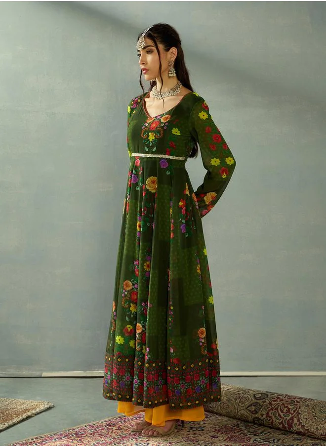 ساسافراس Floral Print Criss Cross Back Anarkali Kurta by Styli