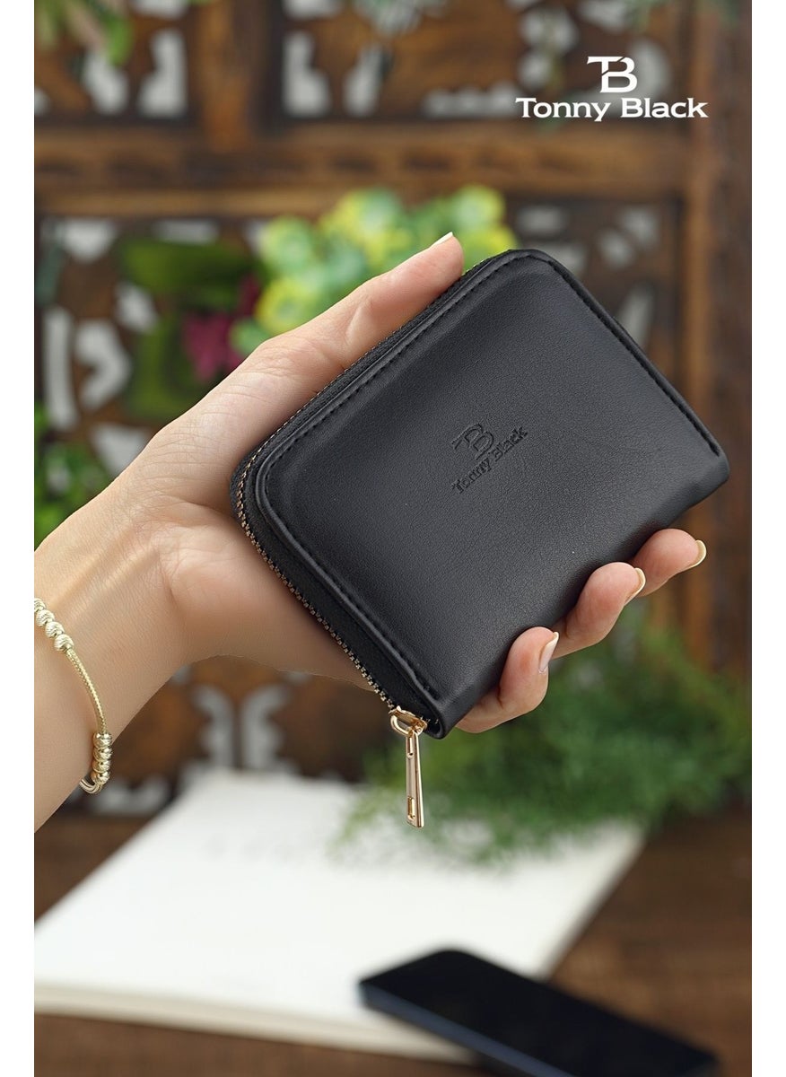 tonny black Original Women's Black Zippered Comfort Model Stylish Mini Wallet ID Compartment Credit Card Holder Coin Compartment Card Holder Wallet  - Image 1