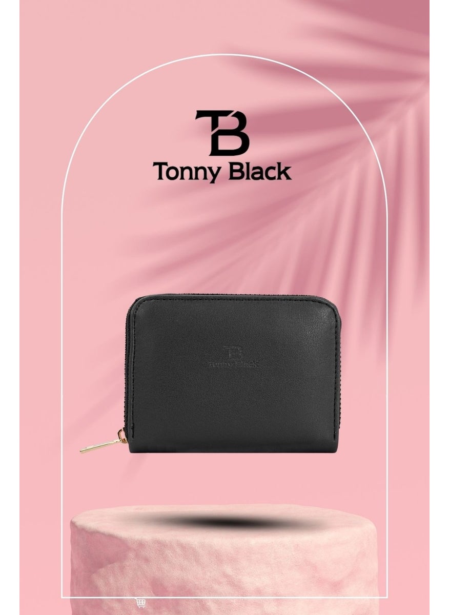 tonny black Original Women's Black Zippered Comfort Model Stylish Mini Wallet ID Compartment Credit Card Holder Coin Compartment Card Holder Wallet  - Image 3