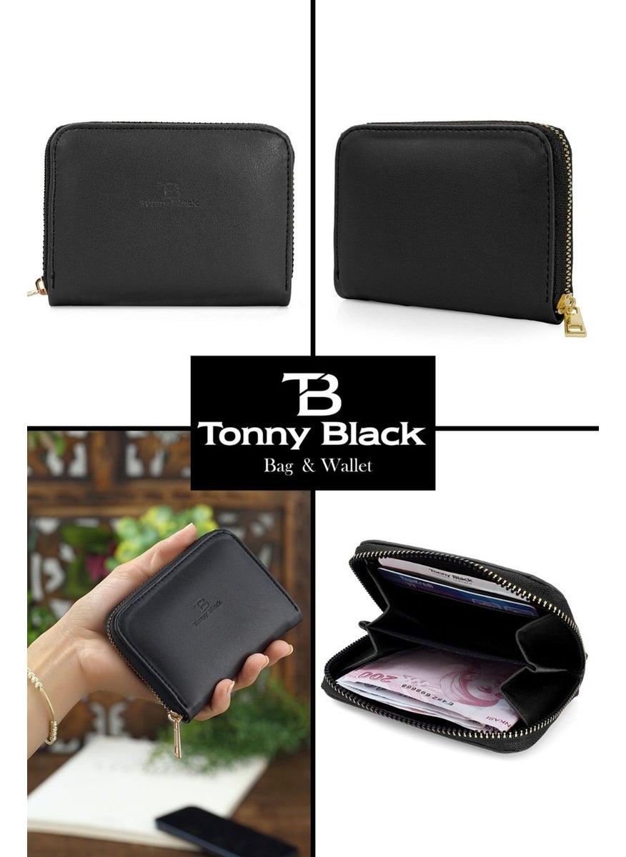 tonny black Original Women's Black Zippered Comfort Model Stylish Mini Wallet ID Compartment Credit Card Holder Coin Compartment Card Holder Wallet  - Image 2