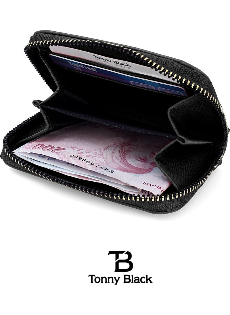 tonny black Original Women's Black Zippered Comfort Model Stylish Mini Wallet ID Compartment Credit Card Holder Coin Compartment Card Holder Wallet  - Image 5