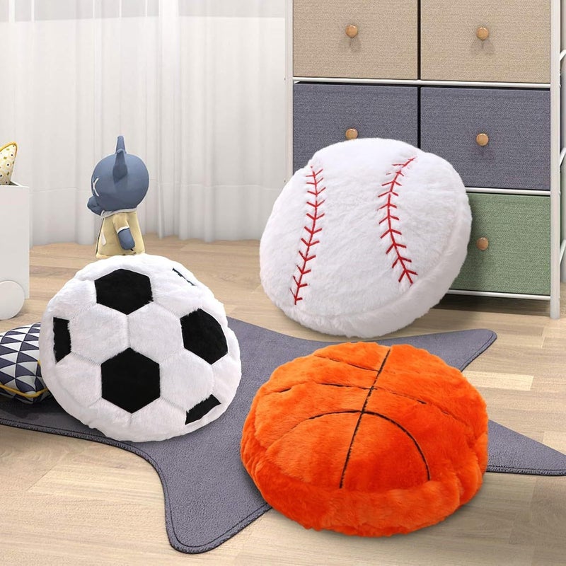 Kids Baseball Plush Pillow Compressible Soft Long Haired Stuffed Animal Bed Cushion Team Logo Like Patterns Multicolor Filled Room Decor - Image 1
