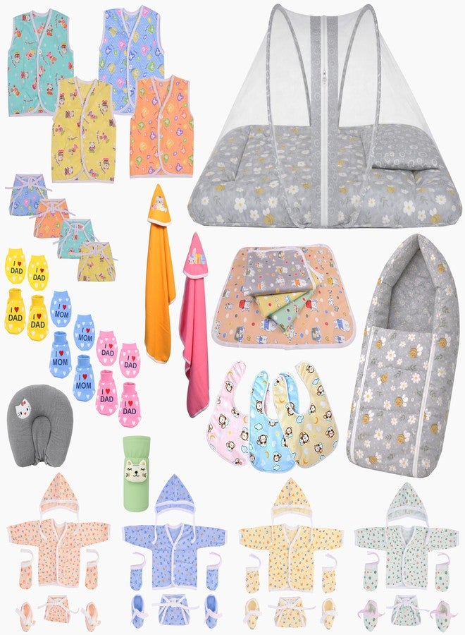 Kwitchy Newborn Baby Essentials Kit 47 Items Combo | New Born Baby Kit 0-6 Months | Baby Bed Bedding Clothes Set | Hospital Bag & (Grey) - Image 1