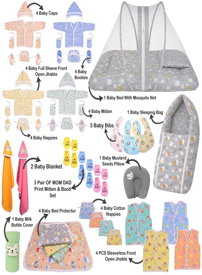 Kwitchy Newborn Baby Essentials Kit 47 Items Combo | New Born Baby Kit 0-6 Months | Baby Bed Bedding Clothes Set | Hospital Bag & (Grey) - Image 3