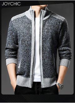 Joychic Autumn And Winter Men  Cardigan Coat Warm Sweater Jacket Long Sleeve Block Stand Collar Wool Men Zipper Knitted Thick Coat Dark Grey  - Image 2