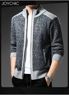 Joychic Autumn And Winter Men  Cardigan Coat Warm Sweater Jacket Long Sleeve Block Stand Collar Wool Men Zipper Knitted Thick Coat Dark Grey  - Image 1