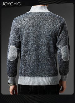 Joychic Autumn And Winter Men  Cardigan Coat Warm Sweater Jacket Long Sleeve Block Stand Collar Wool Men Zipper Knitted Thick Coat Dark Grey  - Image 3
