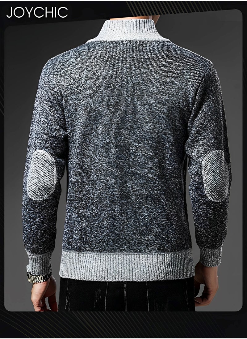 Joychic - Autumn And Winter Men  Cardigan Coat Warm Sweater Jacket Long Sleeve Block Stand Collar Wool Men Zipper Knitted Thick Coat Dark Grey - Image 1