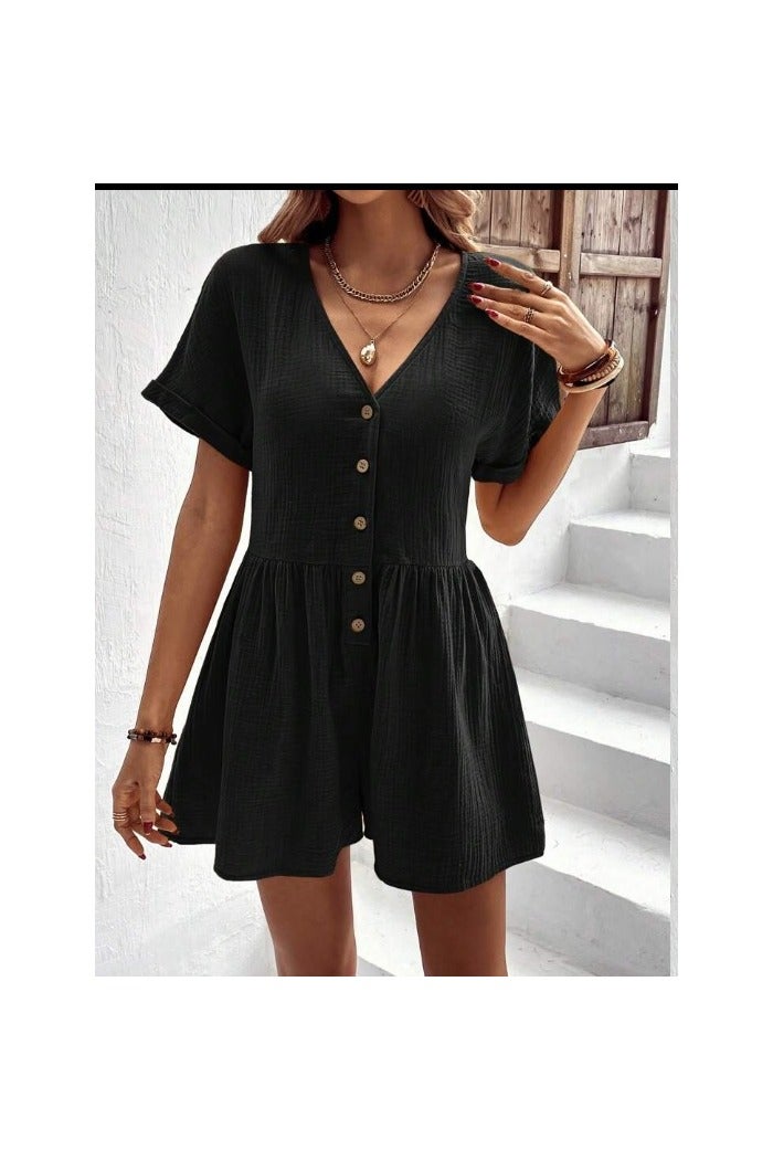 Shein SHEIN VCAY Batwing Sleeve Button Front Beltless Romper - Image 2