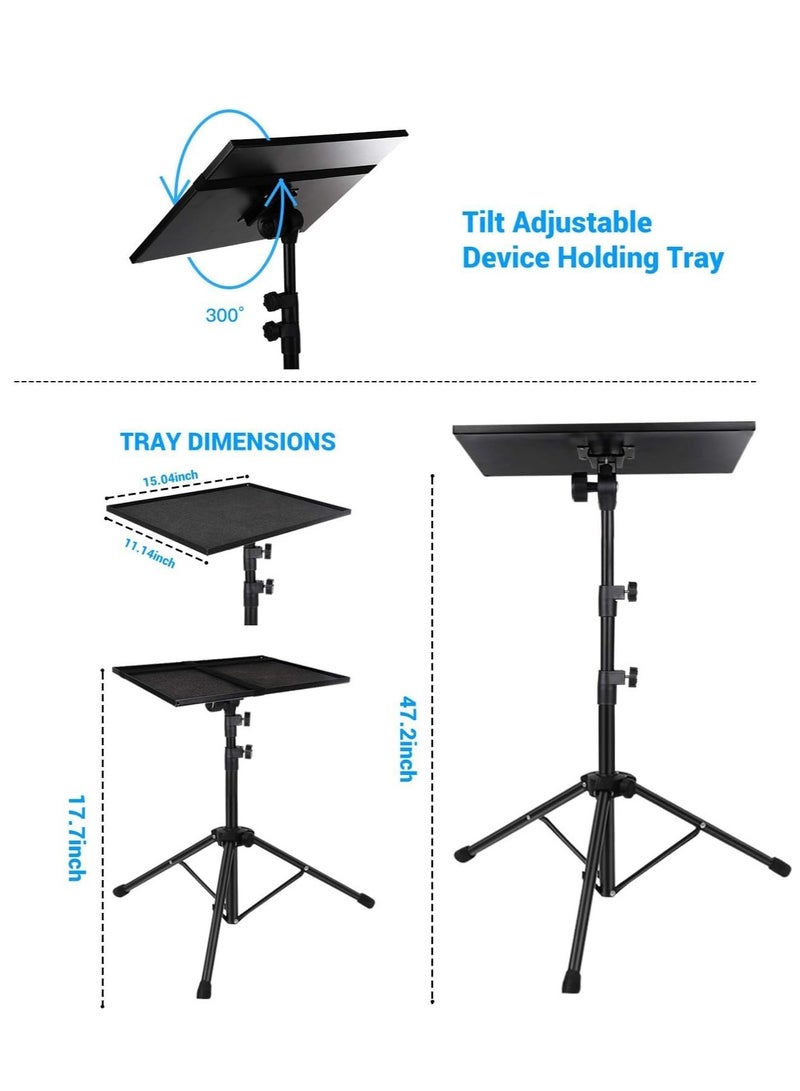 ELTRAZONE حامل ثلاثي القوائم لجهاز العرض والكمبيوتر المحمول - حامل للكمبيوتر والكمبيوتر اللوحي ومعدات الدي جي مع حامل هاتف على شكل عنق الإوزة قابل للتعديل حتى 42 بوصة مع حجم لوحة 15 بوصة × 11 بوصة - Image 2