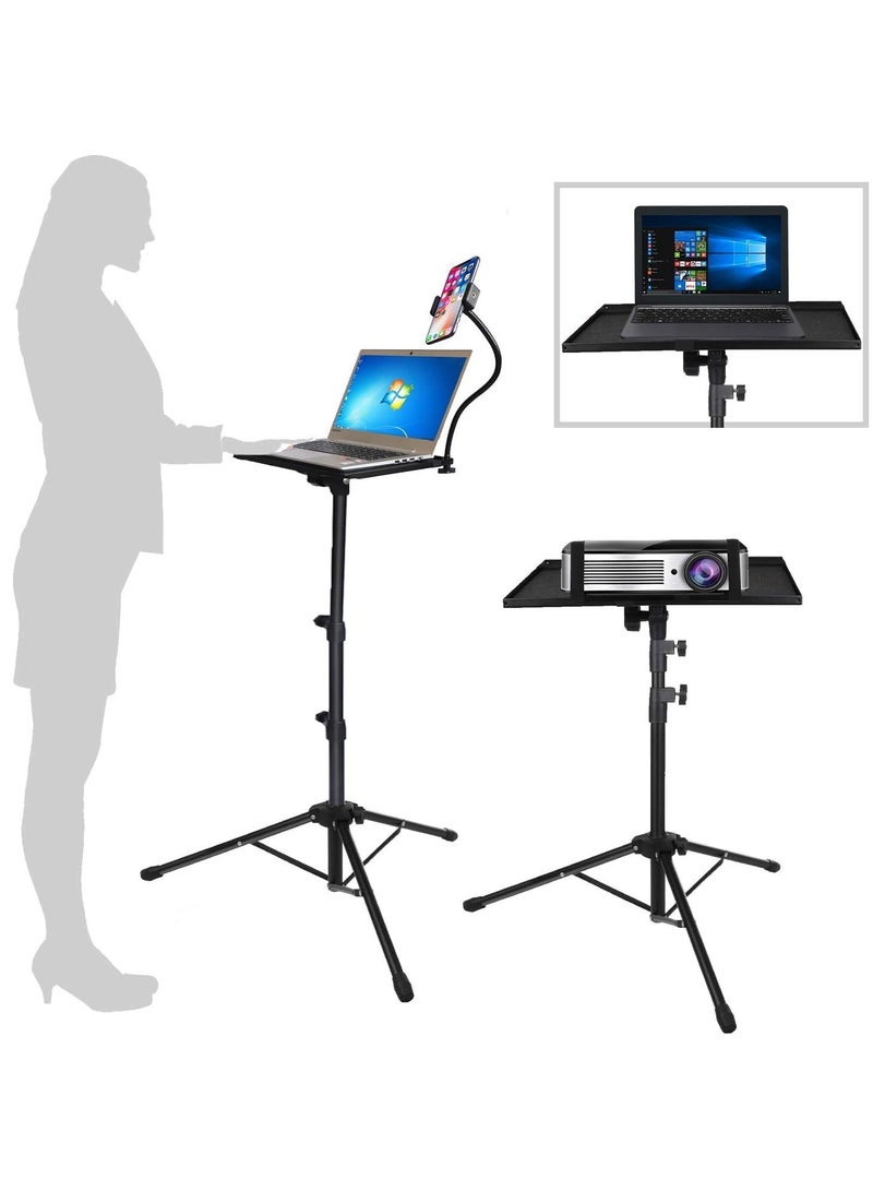 ELTRAZONE حامل ثلاثي القوائم لجهاز العرض والكمبيوتر المحمول - حامل للكمبيوتر والكمبيوتر اللوحي ومعدات الدي جي مع حامل هاتف على شكل عنق الإوزة قابل للتعديل حتى 42 بوصة مع حجم لوحة 15 بوصة × 11 بوصة - Image 1