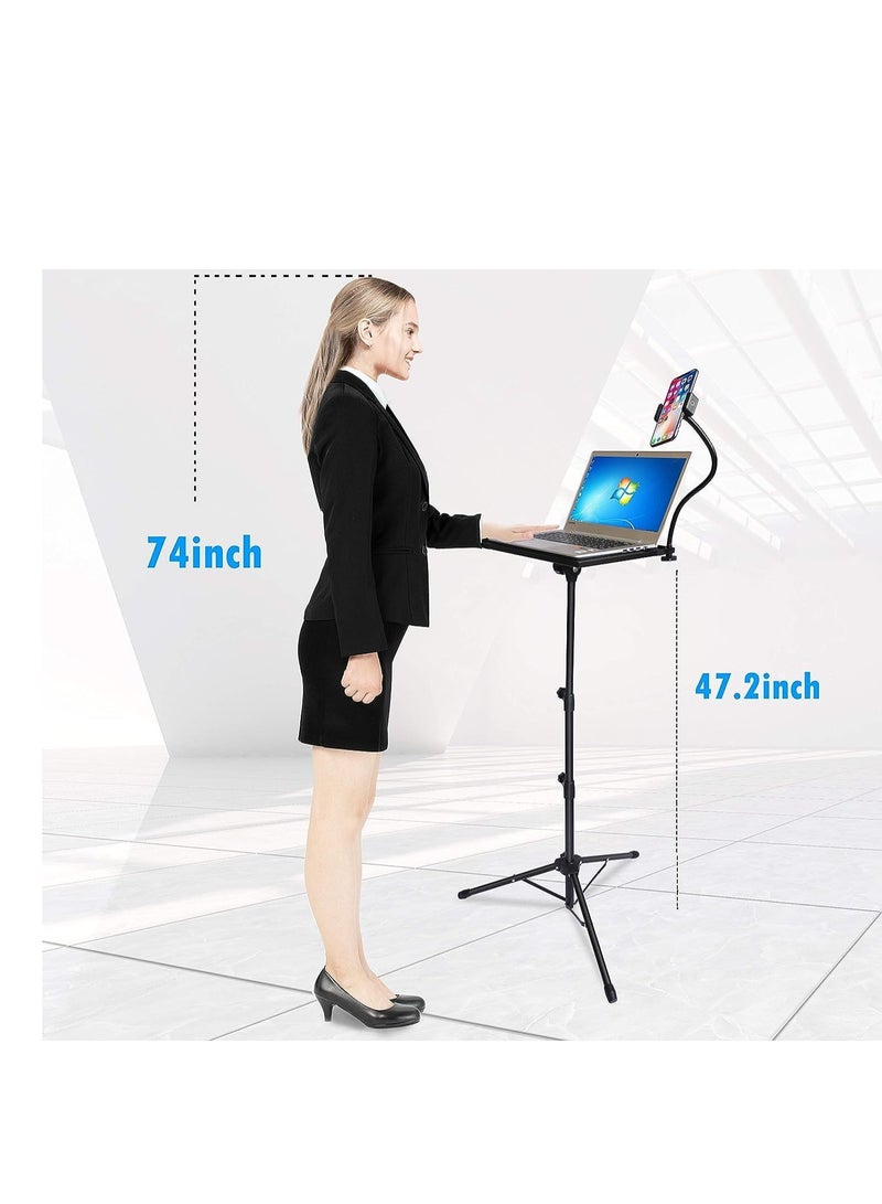 ELTRAZONE حامل ثلاثي القوائم لجهاز العرض والكمبيوتر المحمول - حامل للكمبيوتر والكمبيوتر اللوحي ومعدات الدي جي مع حامل هاتف على شكل عنق الإوزة قابل للتعديل حتى 42 بوصة مع حجم لوحة 15 بوصة × 11 بوصة - Image 5