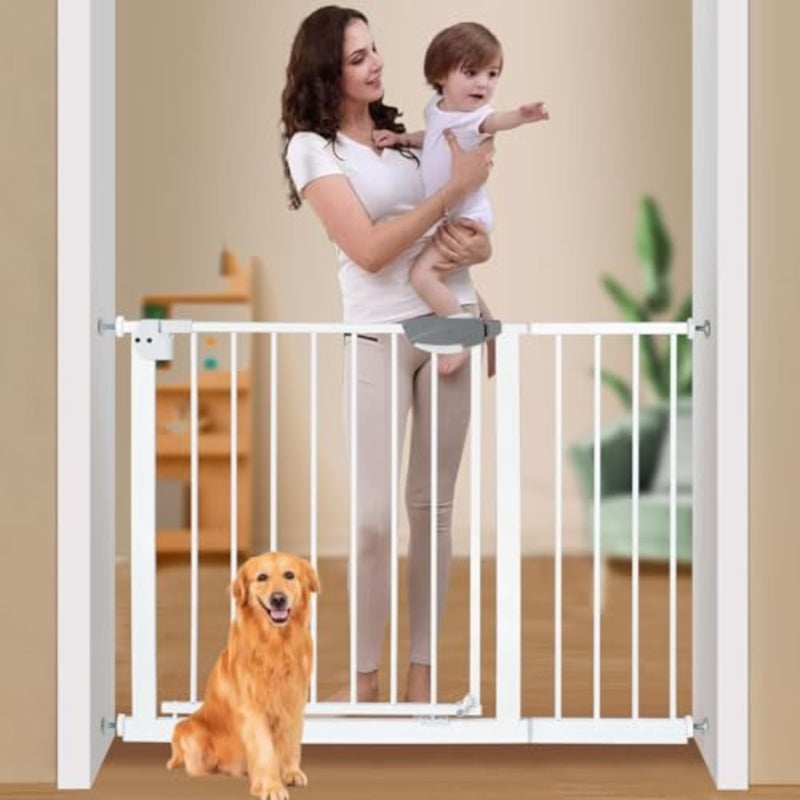 Auto Close Safety Baby Gate, Extra Wide Child Gate 75-84cm + 30cm Extension Kit Maximum Suitable For 114cm, Baby Gates for Stairs and Doorways, Easy Install Gate + 30cm Extension Kit - Image 1