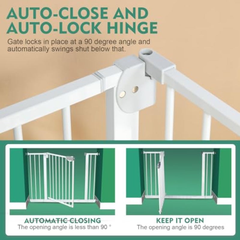 Auto Close Safety Baby Gate, Extra Wide Child Gate 75-84cm + 30cm Extension Kit Maximum Suitable For 114cm, Baby Gates for Stairs and Doorways, Easy Install Gate + 30cm Extension Kit - Image 4
