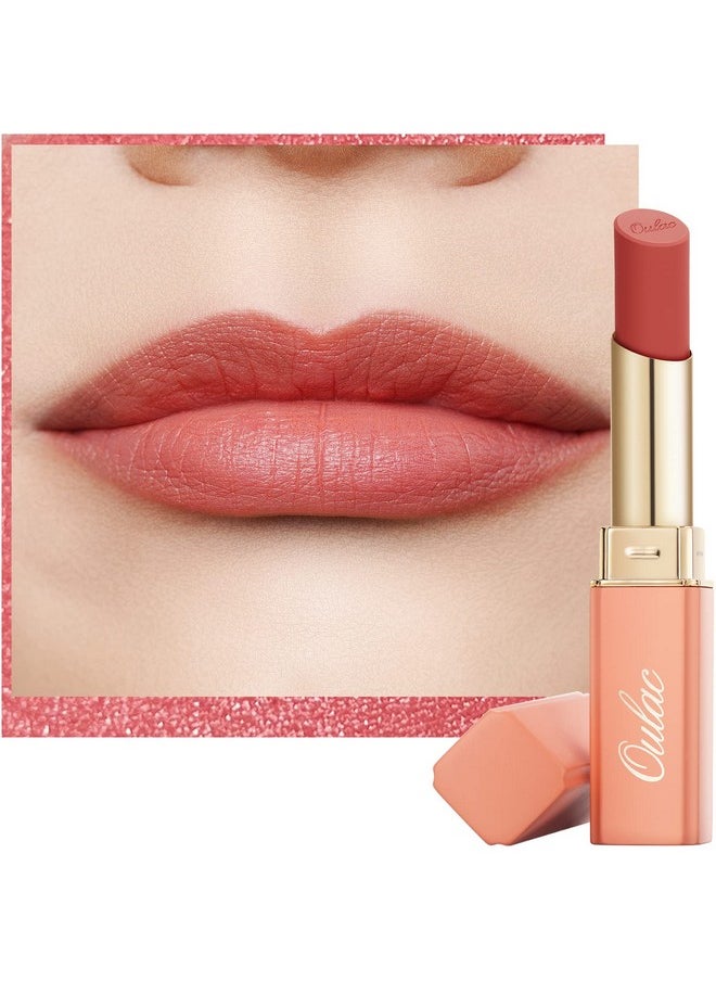 Oulac Nude Matte Lipstick For Women, Lipstick & Blush Duo, Peach Creamy Soft Satin Finish Lipsticks, Moisturising Formula, Rich Color Lightweight Lip Balm, Rose Oil, Vegan & Crueltyfree; 3.6G (Y08)  - Image 2