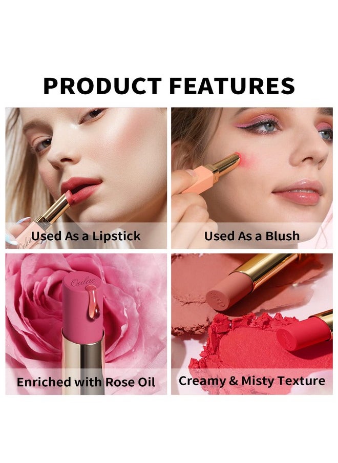 Oulac Nude Matte Lipstick For Women, Lipstick & Blush Duo, Peach Creamy Soft Satin Finish Lipsticks, Moisturising Formula, Rich Color Lightweight Lip Balm, Rose Oil, Vegan & Crueltyfree; 3.6G (Y08)  - Image 5