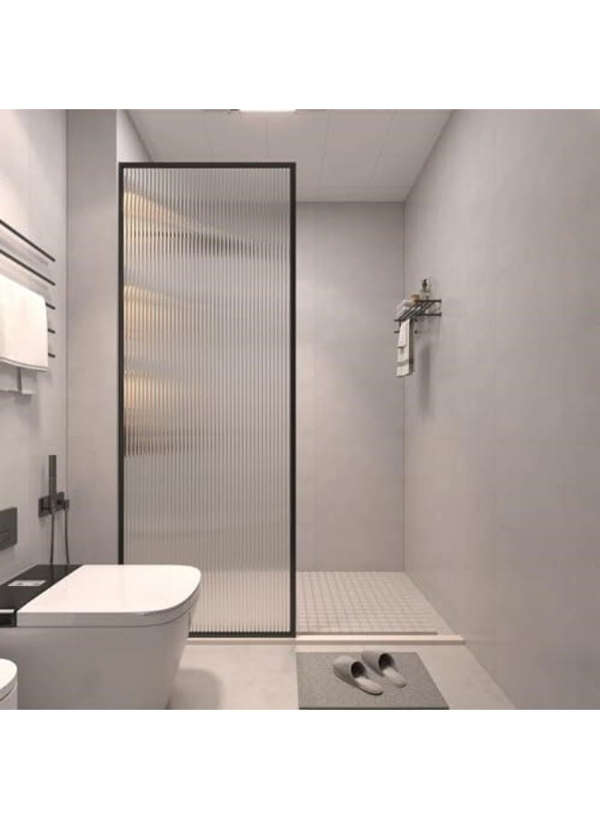 SS Shower Partition,8mm Striped Tempered Glass With Black Frame,Glass Shower Screen Eclosure For Modern Bathroom(80 * 200cm) - Image 1