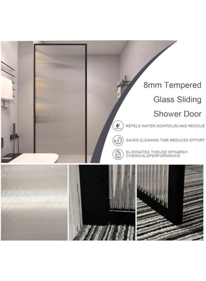 SS Shower Partition,8mm Striped Tempered Glass With Black Frame,Glass Shower Screen Eclosure For Modern Bathroom(80 * 200cm) - Image 4