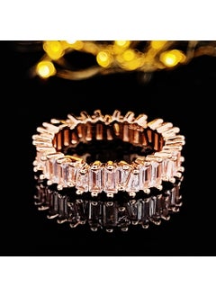Luxury Full Diamond Zirconia Ring for Women Unique Style Copper Material Geometric Design Fashionable Accessory R5093 rose gold
