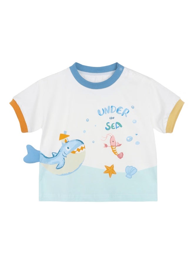 Luson Baby Boy Summer Outfit Set: All-over Printed Shirt And Stylish Shorts For One-year Infant, Short-sleeve Summer Wear