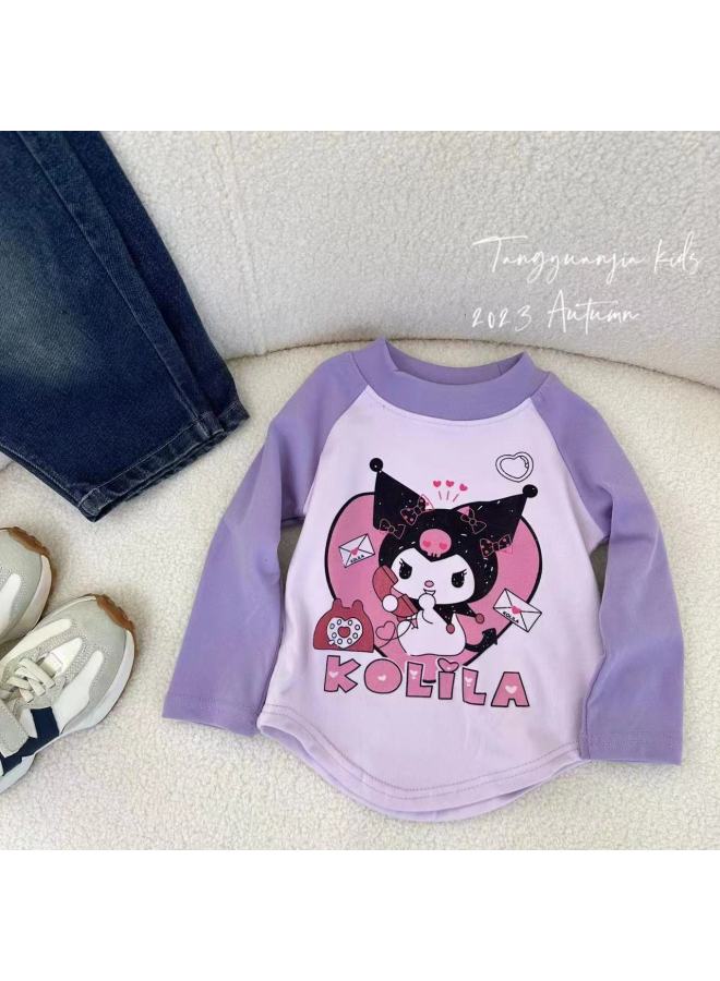Autumn And Winter New Girls' Round Neck Sanding Base Shirt Children's Korean-style Long Sleeve Inner Girls' Western Style Autumn Clothes