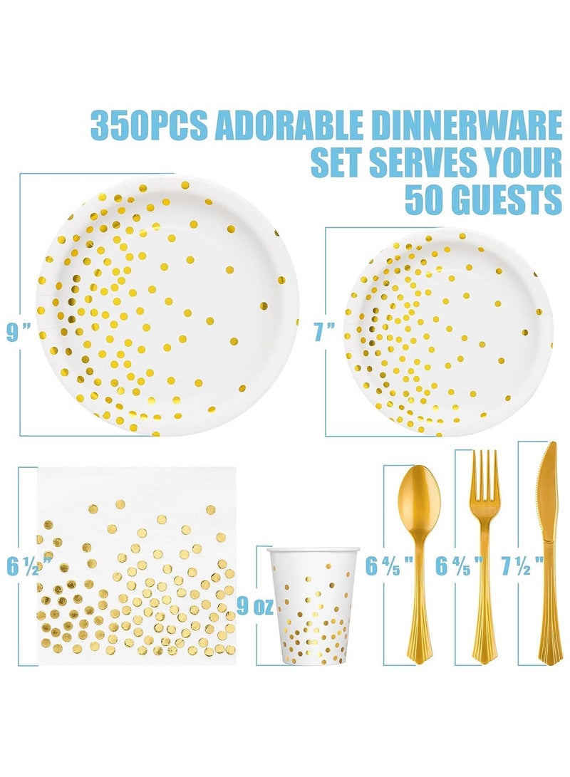 سوفام مجموعة 200 من مستلزمات حفل PCS، 25 من أدوات المائدة الورقية التي يتم التخلص منها، والأطباق، والمناديل، والكؤوس، ومجموعات البلاستيك الذهبية للزفاف، وأعياد الميلاد، وحمامات الأطفال، والعطلات (بيضاء) - Image 2