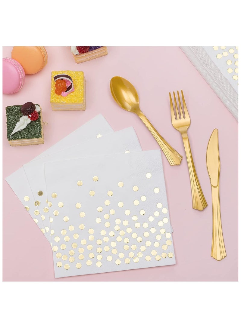 سوفام مجموعة 200 من مستلزمات حفل PCS، 25 من أدوات المائدة الورقية التي يتم التخلص منها، والأطباق، والمناديل، والكؤوس، ومجموعات البلاستيك الذهبية للزفاف، وأعياد الميلاد، وحمامات الأطفال، والعطلات (بيضاء) - Image 4