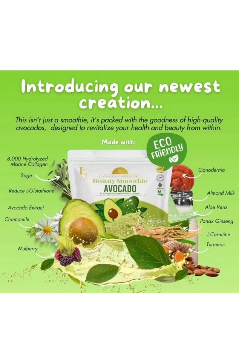 Luxe Slim Avocado Beauty Smoothie Collagen Drink 10 Sachets - Image 3