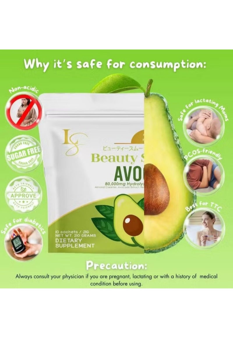 Luxe Slim Avocado Beauty Smoothie Collagen Drink 10 Sachets - Image 4