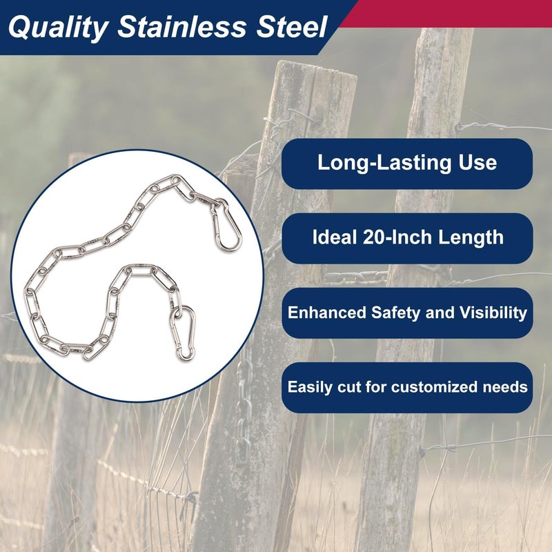 NICECRAFT Gate Chain Lock for Outdoor Fence 20 Inch Stainless Steel Gate Chain Link Lock with Carabiners Gate Chain Latches for Garden, Yard, Pet Cages, Horse Dog Goat Cow Farm Use, Silver - Image 3