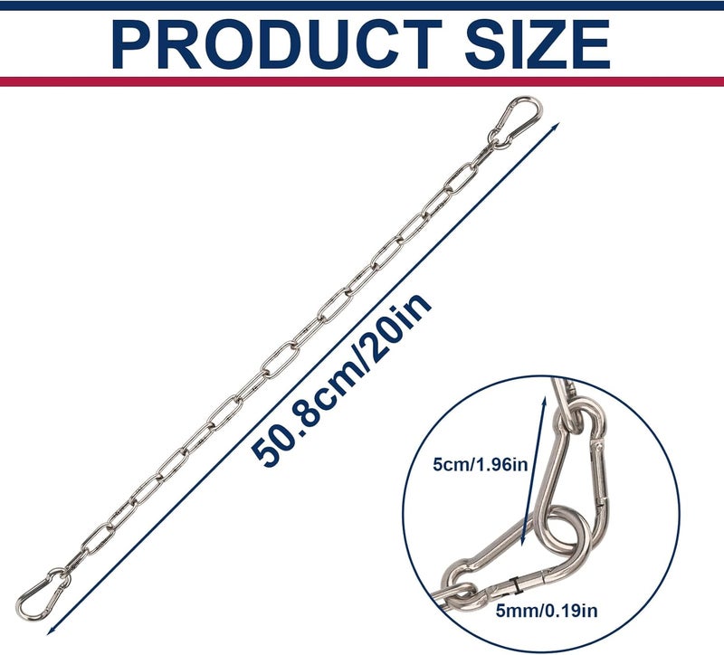 NICECRAFT Gate Chain Lock for Outdoor Fence 20 Inch Stainless Steel Gate Chain Link Lock with Carabiners Gate Chain Latches for Garden, Yard, Pet Cages, Horse Dog Goat Cow Farm Use, Silver - Image 2